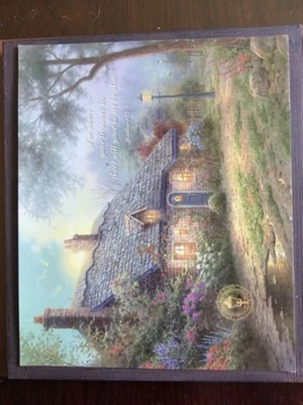 Thomas Kinkade Wooden Wall-Mounted Perpetual Calendar w/ 4 Art Prints Tiles